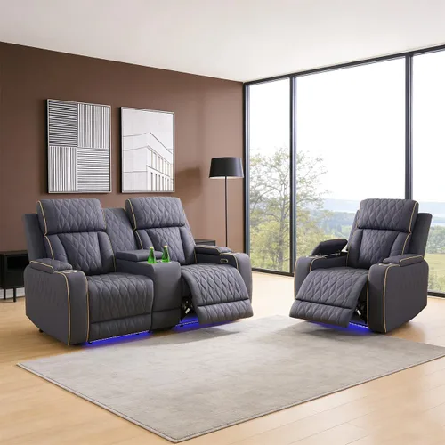 Vista 42 de Sofá reclinable individual eléctrico para muebles de sala de estar, silla reclinable de cuero con luces LED, puertos USB, almacenamiento oculto