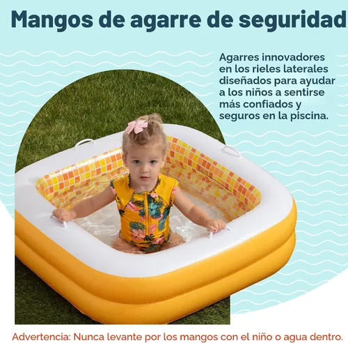 Vista 5 de Piscina inflable 3 en 1 para bebés, asas de agarre seguro patentadas, suelo suave y drenaje, juguetes de agua de verano, regalos de primer Burst