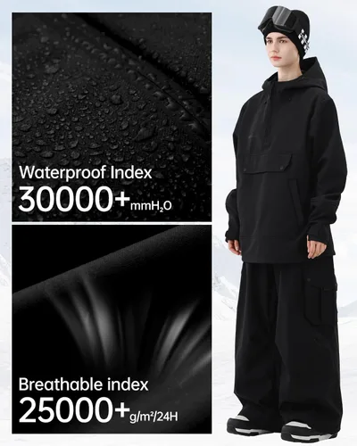 Vista 4 de Sudadera con capucha para esquí, snowboard, chaqueta Anarok para nieve, holgada, impermeable, resistente al viento, aislada, para mujeres y hombres