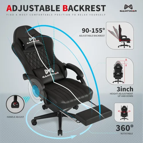 Vista 6 de Gamtimer - Silla de juegos con reposapiés, silla ergonómica para computadora, material transpirable de poliuretano con reposacabezas y soporte