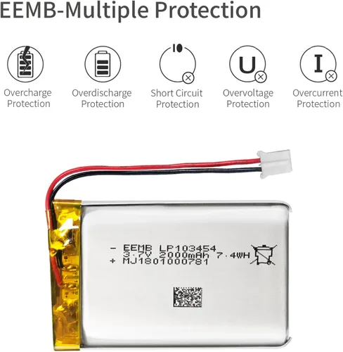 Vista 8 de EEMB 3.7V 103454 2000mAh Lipo Batería recargable JST2.0 Conector 1 paquete