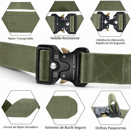Vista 2 de Cinturón táctico para hombre - Cinturón de correa de nylon de servicio pesado con hebilla de liberación rápida