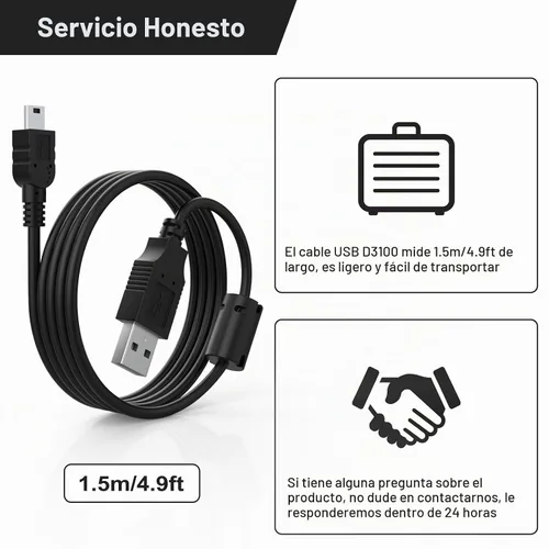 Vista 7 de Cable USB UC-E4 compatible con Nikon D40 D40X D50 D60 D70 D70S D80 D90 D100 D200 D300 D300S D610 D700 D3000 D3100 D7000 D1H D2X D2 Cámara réflex