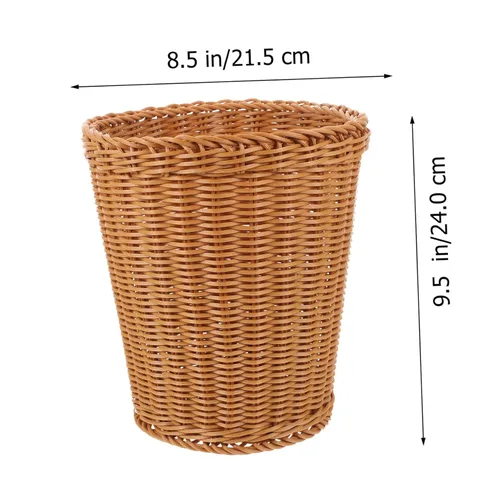 Vista 6 de Elegante cubo de basura tejido natural tapa de cesta de gran capacidad para sala de estar estudio