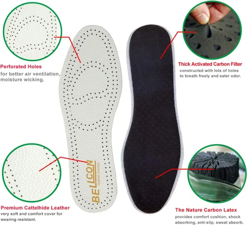 Vista 5 de Bellcon - Plantillas de cuero para hombres, inserciones de cuero fino para botas de hombre, almohadillas de zapatos de longitud completa con carbono