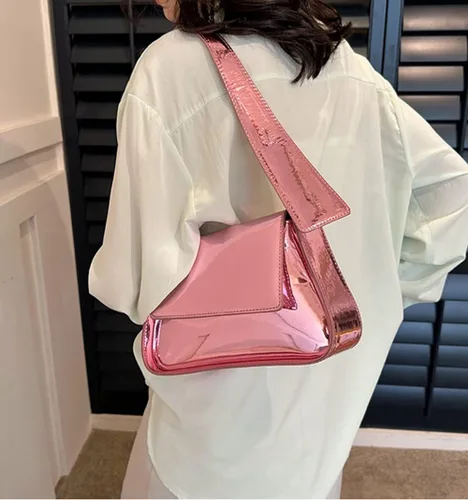 Vista 2 de Bolso de noche para mujer, bolso de mano Y2k, plateado brillante, bolso de mano, bolso de fiesta, lindo bolso metálico