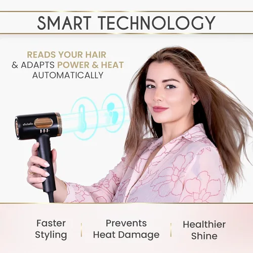Vista 3 de ELLA BELLA® Secador de pelo profesional de plasma inteligente con difusor • Tecnología avanzada de plasma Secador de soplado • Control inteligente