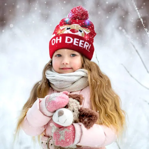 Vista 5 de OurWarm Gorro de Navidad con luces LED, unisex, de punto, para fiestas de Navidad