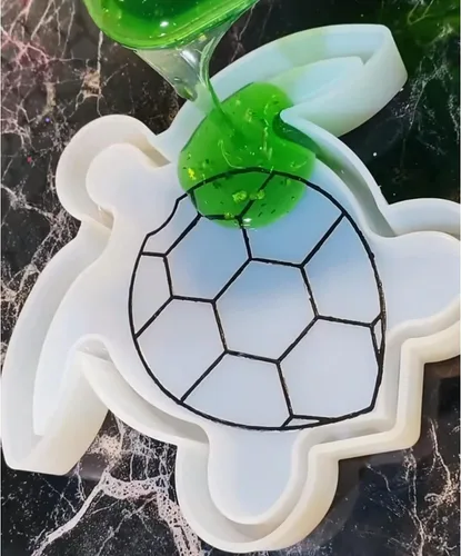 Vista 3 de Molde epoxi con forma de tortuga para cenicero, molde de silicona de fundición de resina para bricolaje, diseño de conchas de tortuga, 7 x 6 x 1