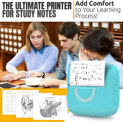 Vista 7 de Mini impresora térmica compatible con iPhone y Android – Mini impresora Bluetooth con 4 rollos de calcomanías, 2 rollos térmicos