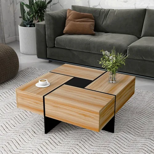 Vista 3 de Polibi Mesa de centro cuadrada de 31.5 x 31.5 pulgadas con 4 compartimentos de almacenamiento ocultos, mesa de cóctel de diseño único con mesa