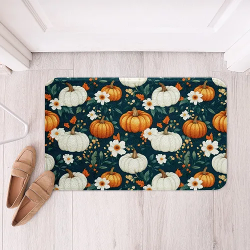 Vista 24 de Erosebridal Thanksgiving Turkey Bathroom Rugs - Fall Leaves Pumpkin Bath Mat for Kids Adults, Vintage Autumn Harvest Door Mat 16 x 24 Inch Rustic