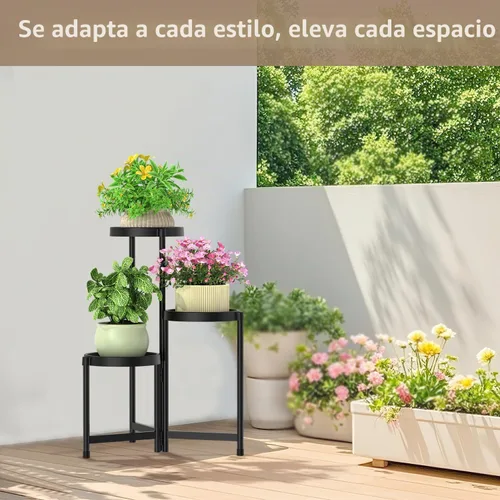 Vista 2 de LASZOLA Soporte plegable de 3 niveles para plantas de interior para múltiples macetas grandes, estante ajustable alto y resistente con estantería