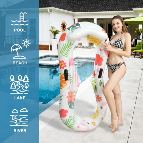 Vista 5 de Flotador inflable de piscina con patrón de flamencos, juguetes grandes para piscina, flotadores de playa de verano, flotadores de natación, juguetes