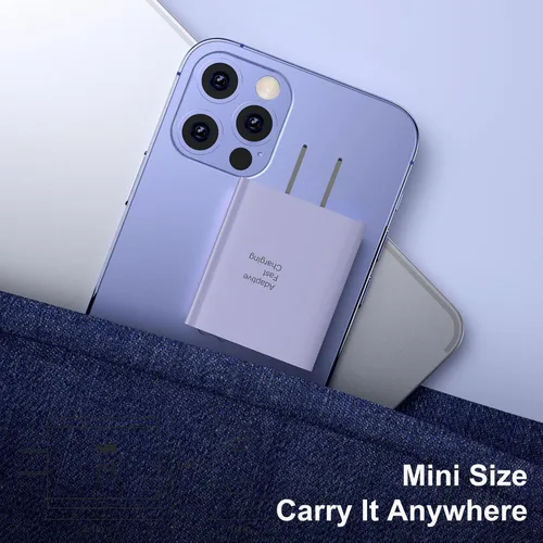 Vista 4 de [Paquete de 4] Cargador de pared USB-C, adaptador de corriente QC 3.0 de doble puerto de 30 W, bloque de carga rápida de doble enchufe compatible