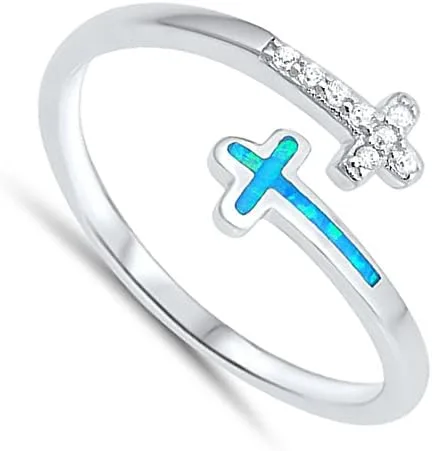 Vista 2 de Anillo de plata de ley con cruz abierta