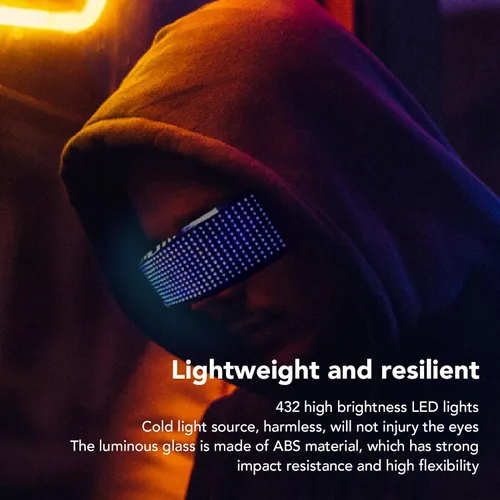 Vista 5 de Yunir Lentes LED, Bluetooth personalizables RGB con 4 modos de visualización, alto brillo, gafas inteligentes controladas por aplicación