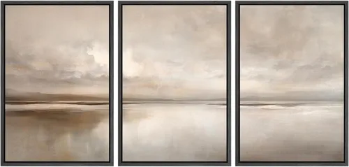 Vista 145 de SIGNWIN Lienzo enmarcado para pared, juego de arte tranquilo con reflejo de lago, acuarela, montaña y agua, ilustraciones modernas, arte abstracto