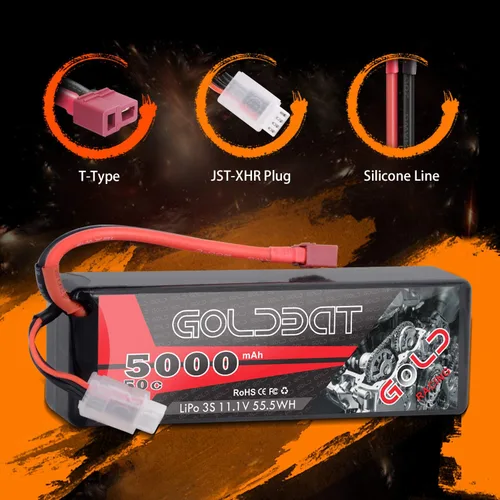 Vista 3 de GOLDBAT 11.1V 5000mAh 3S 50C LiPo RC Batería Hard Case Pack con T Conector para Emaxx Axial RC Coche Camión Buggy Vehículo