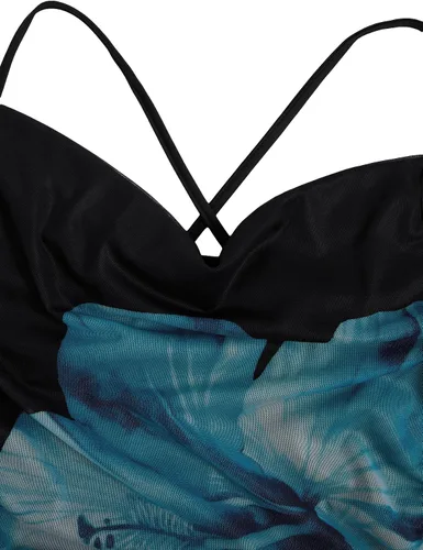 Vista 4 de SOLY HUX Vestido de malla floral para mujer, vestido largo para cóctel Floral azul