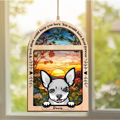 Vista 367 de LOVELYPOD Adorno de Navidad personalizado de sabueso afgano, atrapasoles con nombre, regalos de pérdida de mascotas, regalos para amantes