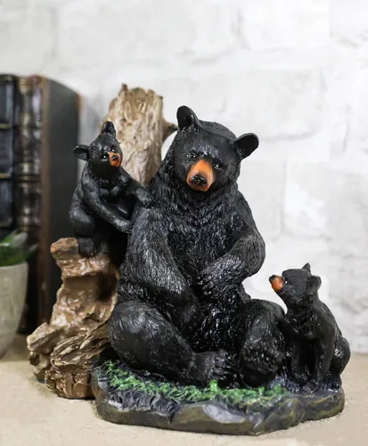Vista 8 de Ebros Gift Figura rústica de oso negro, madre y sus cachorros en el bosque, 6 pulgadas de alto, diseño de oso de la naturaleza, cabaña familiar