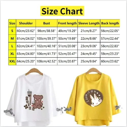 Vista 2 de Kawaii Bear Bunny - Camiseta de manga larga con cuello redondo y estampado de caricaturas para mujer y niña, estilo casual japonés Harajuku