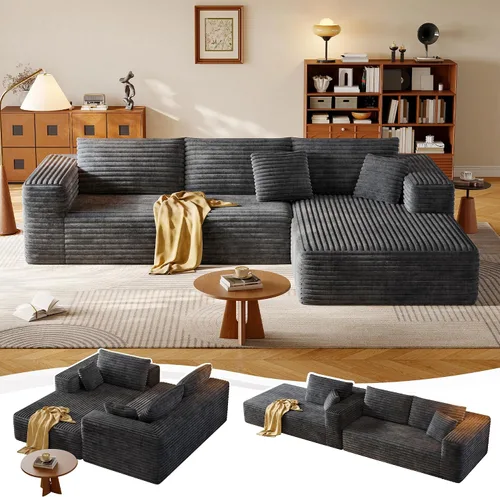 Vista 14 de Sofá Seccional Modular de 108.2" con Asiento Profundo, Sofá de Pana en Forma de L sin Estructura, Comodidad Moderna, Sofá Nube de Gran