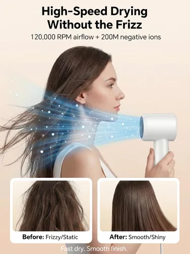 Vista 5 de Secador de pelo iónico de alta velocidad 2 en 1 y secadora de ropa portátil, motor sin escobillas de 110,000 rpm, secador de pelo profesional