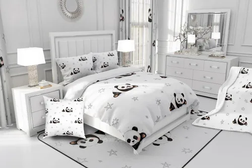 Vista 7 de Feelyou Juego de edredón de panda de dibujos animados para niños, edredón de animales lindos para niños y niñas, juego de ropa de cama kawaii panda