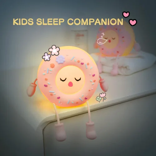 Vista 5 de Lámpara de dona - Regalo de luz nocturna LED de silicona para niños y niñas, luz nocturna linda recargable para decoración de habitación de niños