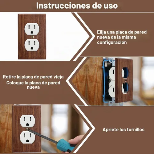 Vista 3 de Pinkunn 10 piezas de placas de interruptor de luz de madera maciza, cubiertas de tomacorriente de madera de bambú, placa decorativa de pared