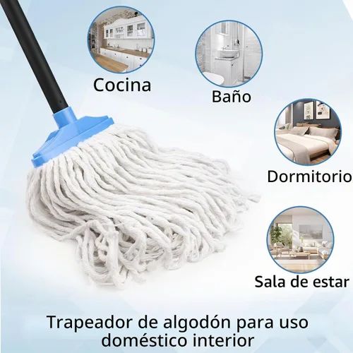 Vista 4 de Trapeadores de algodón para interiores para limpieza de suelos, con mango de hierro ajustable de 53.7 pulgadas, mopas regulares para limpiar la sala