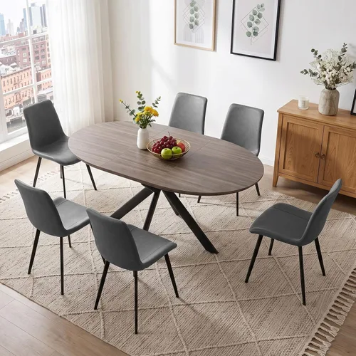 Vista 17 de HIPIHOM Juego de mesa de comedor redonda extensible de 43.2"-59.1", mesa de cocina para 4-6 personas con tablero de MDF engrosado resistente a Mesa