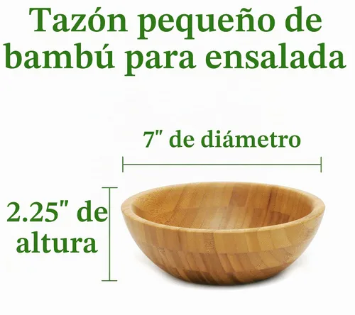 Vista 2 de Lipper International Ensaladera de madera de bambú, pequeño, 7 pulgadas de diámetro x 2.25 pulgadas de alto, tazón individual