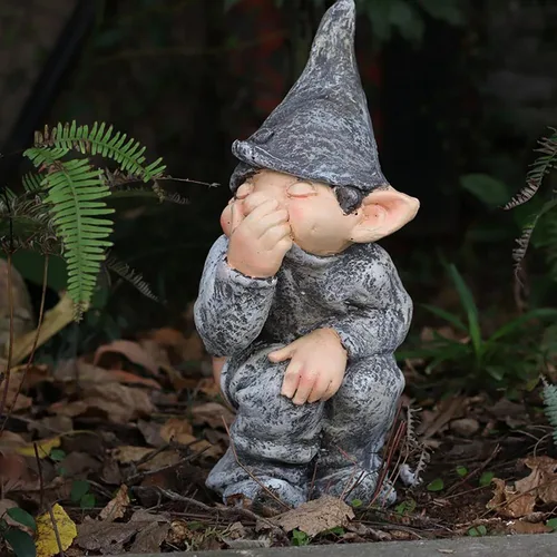 Vista 3 de Pooping - Estatua de gnomo de jardín, estatua traviesa y divertida para exteriores, figuras de jardín de elfos, decoración de césped, esculturas