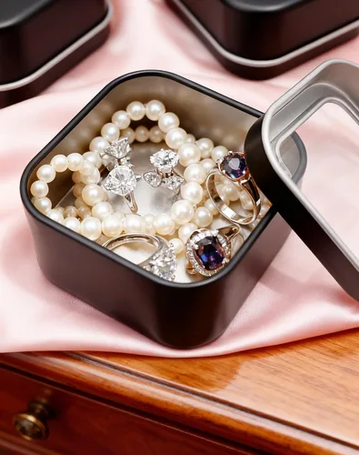 Vista 4 de LJY Latas cuadradas vacías de metal plateado de capacidad de 8 onzas con ventana transparente para hacer velas, dulces, regalos y tesoros