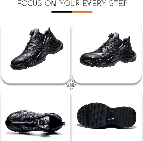 Vista 5 de Zapatos de trabajo con punta de acero para hombre, sin cordones, con botón giratorio, seguridad, construcción, almacén, zapatos, zapatos de trabajo