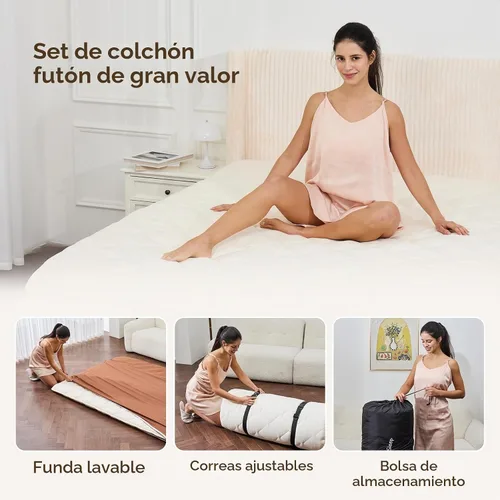Vista 7 de Colchón japonés de piso con funda lavable, colchón de futón plegable, almohadilla para dormir de tatami con espuma viscoelástica engrosada, cama