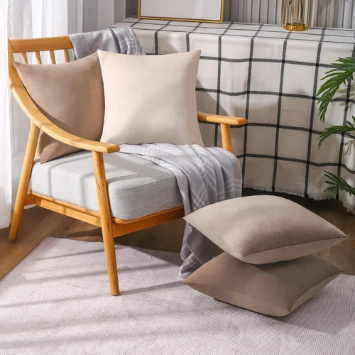 Vista 5 de Juego de 4 fundas de almohada neutras de 18 x 18 pulgadas, fundas de cojín de terciopelo suave, fundas de almohada sólidas, lujosas fundas