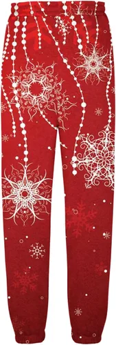 Vista 5 de Pantalones de Navidad para mujer, con bolsillos, con cordón, pantalones deportivos estampados de cintura alta, pantalones largos holgados