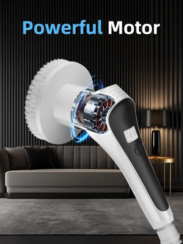 Vista 8 de Limpiador eléctrico giratorio, limpiador de ducha inalámbrico con pantalla de visualización, cepillo de limpieza de baño impermeable IP68, mango