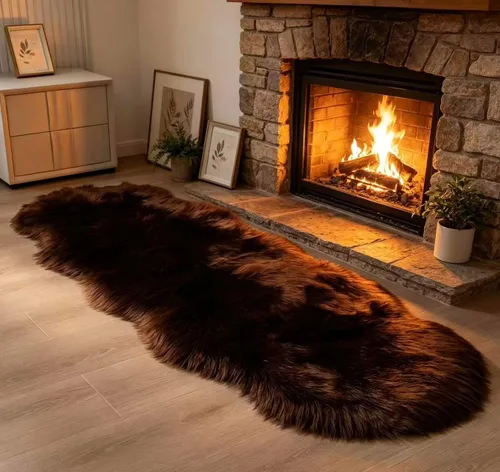 Vista 52 de Alfombra de piel sintética de 2 x 6 pies, color beige, lavable a máquina, súper suave, esponjosa, alfombra de piel de oveja mullida para dormitorio