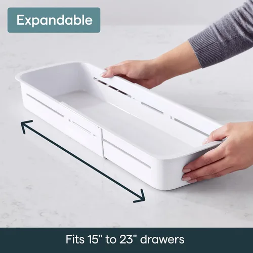 Vista 3 de YouCopia DrawerFit - Cajonera deslizante, organizador de almacenamiento de cocina expandible y ajustable, color blanco moteado