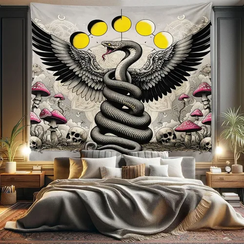 Vista 92 de Ambesonne Tapiz hippie, abrazo de hongos de ensueño y árbol de la vida místico y mandal verde, decoración de tela para colgar en la pared