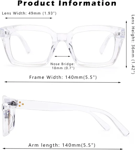 Vista 5 de HYCREDI Gafas cuadradas clásicas sin receta para mujeres y hombres lentes de marco cuadrado grueso transparentes