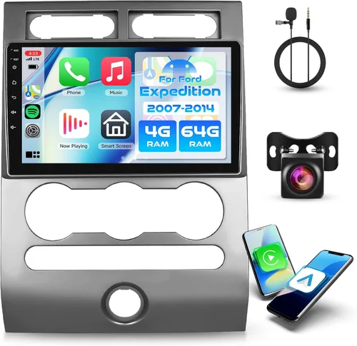 Vista 9 de Estéreo de coche Android de 4 núcleos+64G para Ford Expedition 2007-2014 (A/C) inalámbrico Carplay Android Auto, radio de pantalla táctil de 9