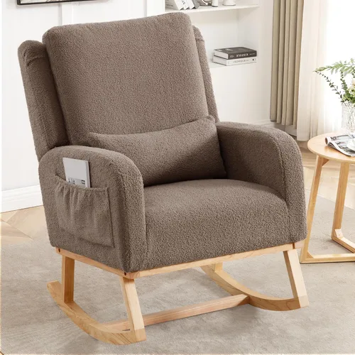 Vista 12 de HCHAIRH Mecedora para cuarto de bebé, sillas mecedoras para lactancia con cojín lumbar, cómodas mecedoras modernas con respaldo alto para cuarto