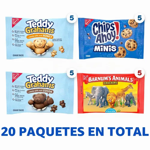 Vista 4 de Nabisco formas divertidas. Cookies & Crackers Galletas dulces y saladas Paquete variado, 20 Uunidades - Pack Paquete de 3