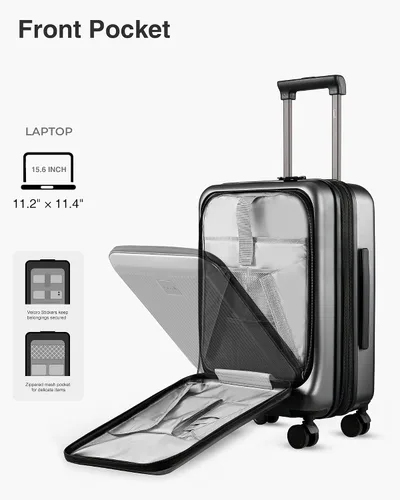 Vista 3 de LUGGEX Equipaje de mano aprobado por aerolíneas con bolsillo frontal, maleta rígida de policarbonato con puerto USB, maleta de viaje con ruedas